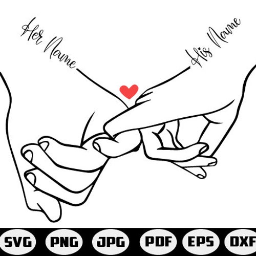 Trzymając się za ręce SVG, Pinky Hold, Miłość, Plik do cięcia SVG, Dostosuj za pomocą własnego tekstu, Dodaj imiona i daty, Natychmiastowe pobieranie, Projekt Love Hands