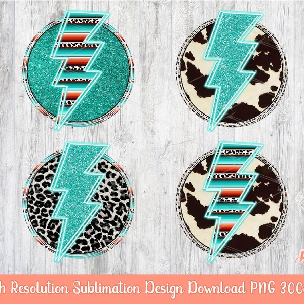 Western Cowhide Leopard Glitter Turquoise Background Sublimation PNG Bundle | Neon Turquoise Lightning Bolt Background | Cowboy Cowgirl PNG