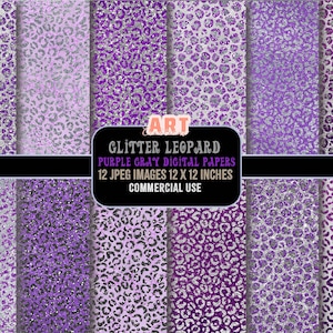 Purple Glitter Leopard Digital Paper Pack: Scrapbook Backgrounds (Digital Download)