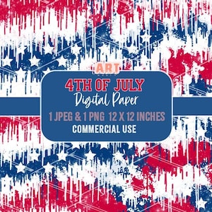 Drippy 4th of July Digital Paper: Drip Red & Navy Blue white Stars Texture Download