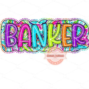 Banker PNG: Neon Doodle Buchstaben, Florales Sublimationsdesign (Digitaler Download)