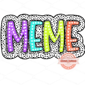 Meme PNG: Dalmatian Dots, Bright Doodle Letters (Digital Download)