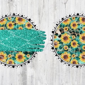 Western Sunflower Leopard PNG: Turquoise Glitter Frames (Digital Download)
