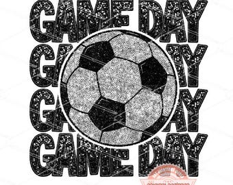 ゲームデーサッカーボールPNG、フェイク刺繍グリッタースパンコール昇華シャツデザイン