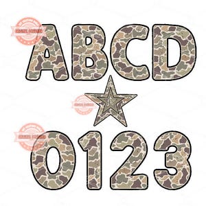 Distressed Camo Alphabet PNG: Hunting Army Letters & Numbers (Digital Download)