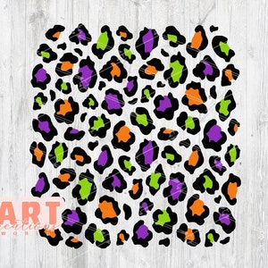 Halloween Leopard Print PNG: Neon Orange Purple Green Cheetah Print Background Sublimation Design