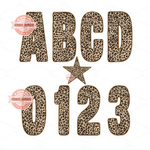 Alfabeto de leopardo PNG, imágenes prediseñadas de letras y números salvajes con estampado de guepardo (descarga digital)