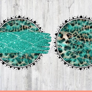 ヒョウ柄ターコイズ PNG：グリッターブラシストローク昇華デザイン（デジタルダウンロード）