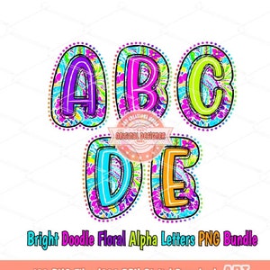 Floral Paisley Doodle Alphabet Set PNG, Bright Colorful Letters Clipart (Digital Download)