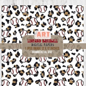 Leopard Baseball Digital Paper | Cheetah Print Baseball Texture design | Baseball Sports Background | Sport Fabric Printing JPG