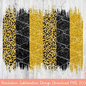 Glitter Leopard Yellow Gold and Black Brush Strokes Background PNG Sublimation | Sunflower bee brush stroke PNG | Wild Yellow flowers Design