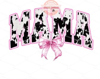 Pink Mama Cow Print PNG, Coquette Mom Bow Sublimation Shirt Design (Digital Download)