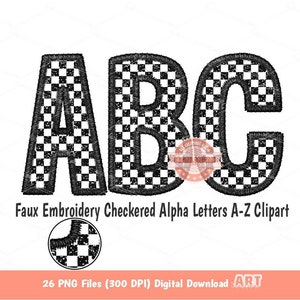 Checkered Letters PNG, Faux Embroidery Alphabet Clipart (Digital Download)