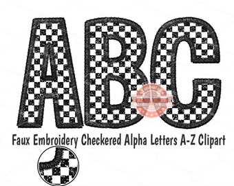 Checkered Letters PNG, Faux Embroidery Alphabet Clipart (Digital Download)