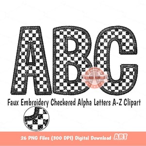 Checkered Letters PNG, Faux Embroidery Alphabet Clipart (Digital Download)