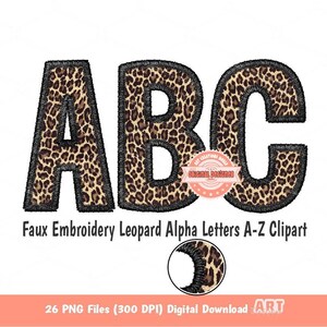 Leopard Print Letters PNG, Faux Embroidery Alphabet Clipart (PNG Digital Download)