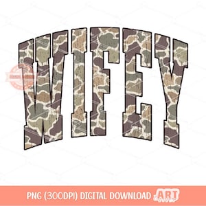 Wifey Grunge Camo PNG, Distressed Varsity Wife Sublimation Shirt Design