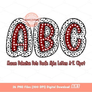 Letras dálmatas marrons PNG, desenhado à mão brilhante Doodle Alpha A-Z Set Clipart Marquee Dots Alfabeto para sublimação e download digital DTF
