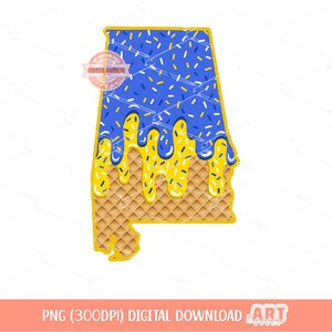 Blue Gold Drip Alabama PNG, Drippy Waffle Cone AL State Sublimation Shirt Design