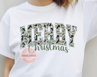 Merry Christmas Camo Varsity PNG: Sublimation & DTF Design (Digital Download)