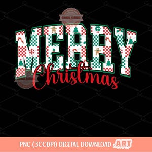 Merry Christmas Retro Checkered PNG Red and Green Xmas arch varsity Png trendy holiday shirt design Sublimation & DTF Digital download