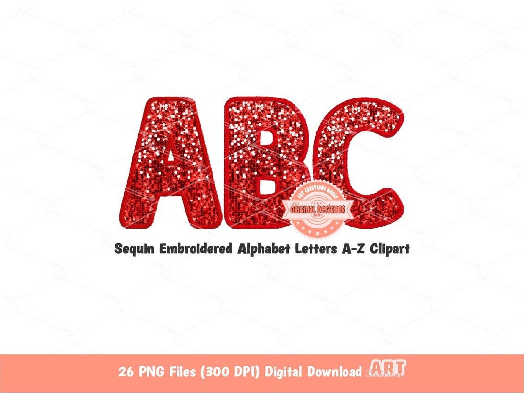 Red Sequin Letters PNG, Original Designer Faux Embroidered Glitter ...