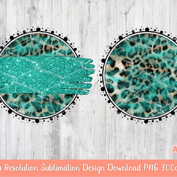 Leopard Turquoise Background PNG Sublimation Design - 2 Frames| Western cheetah print Mascot Team Blank -School Spirit -Glitter Brush Stroke