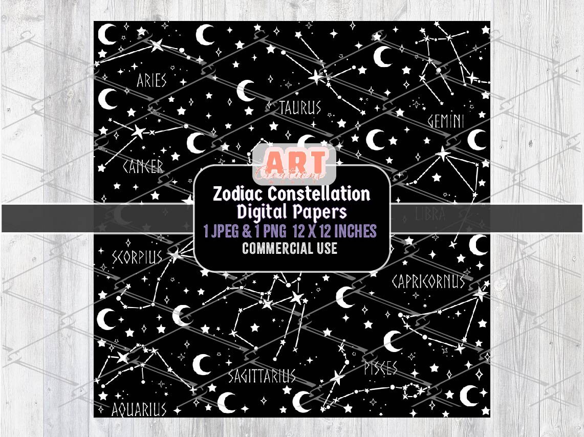 Constellatio Paper Raster Zodiac Constellation Digital Paper: Galaxy Moon Stars (PNG, JPEG) - Etsy