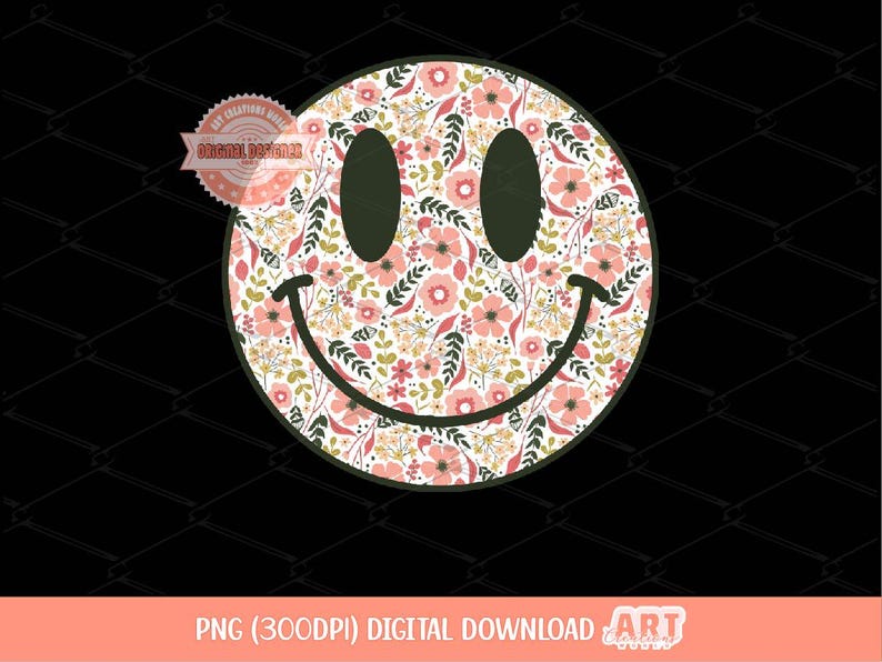 Boho Floral Smiley Face PNG: Trendy Sublimation Design (digital ...