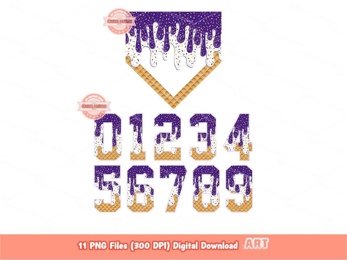 Purple White Drip Numbers & Home Plate PNG, Baseball Game Day Clipart ...