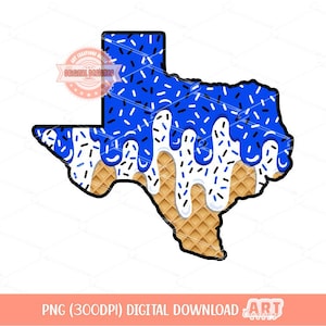 Koningsblauw wit strooidruppel Texas PNG, Custom Drippy Ice Cream US State Waffle Cone Png sublimatie, dtf, shirtontwerp digitale download