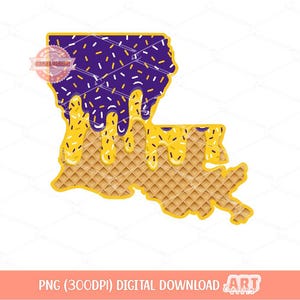 Sprinkle Drip Louisiana PNG, benutzerdefinierte tropfende Eiscreme US State Waffle Cone Png für Sublimation & dtf Shirt Design Digital Download