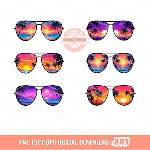 Summer Sunglasses PNG Bundle, Beach Life Vacation Shirt Design, Salty vibes Bright Tropical Sunshine Palm Tree Sunset Glasses Png Clipart