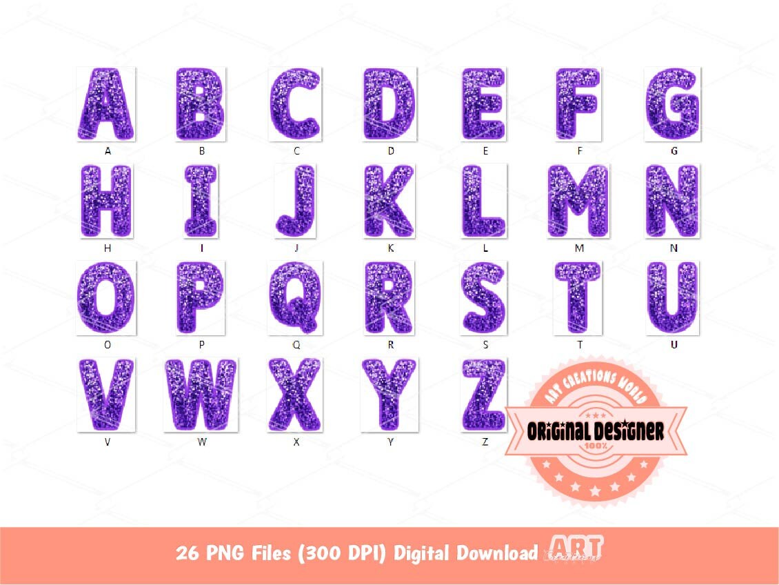 Purple Sequin Letters PNG: Embroidered Alphabet Clipart (digital ...