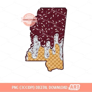 Saupoudrer le Mississippi PNG Custom Drippy Ice Cream Cone gaufré État américain Png Sublimation de carte MS tendance & conception de chemise dtf en téléchargement numérique
