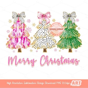 Coquette Merry Christmas PNG, Hand Drawn bright Paint Brush Stroke Tree Dalmatian Bow gold glitter Girls Shirt Design Sublimation & Dtf file