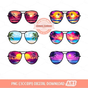 Beach Sunglasses PNG Bundle, Summer vibes Vacation Shirt Design, Salty life Colorful Tropical Sunshine Palm Tree Sunset Glasses Png Clipart