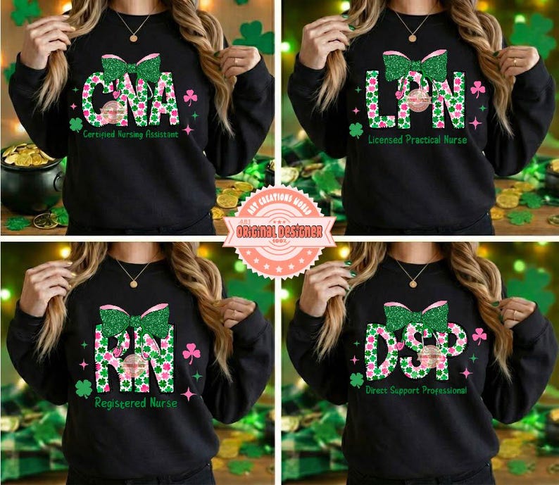 Nurse St Patricks Day Png Bundle, Coquette DSP LPN Cna RN Sublimation ...