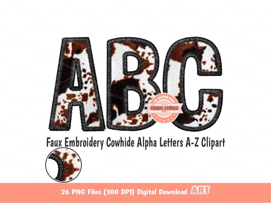 Cowhide Letters PNG, Faux Embroidery Western Alphabet Clipart (digital ...