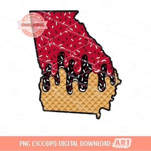 Saupoudrer le goutte-à-goutte de la Géorgie PNG, crème glacée goutte à goutte personnalisée États-Unis carte gaufre cône Png pour sublimation & conception de chemise dtf téléchargement numérique