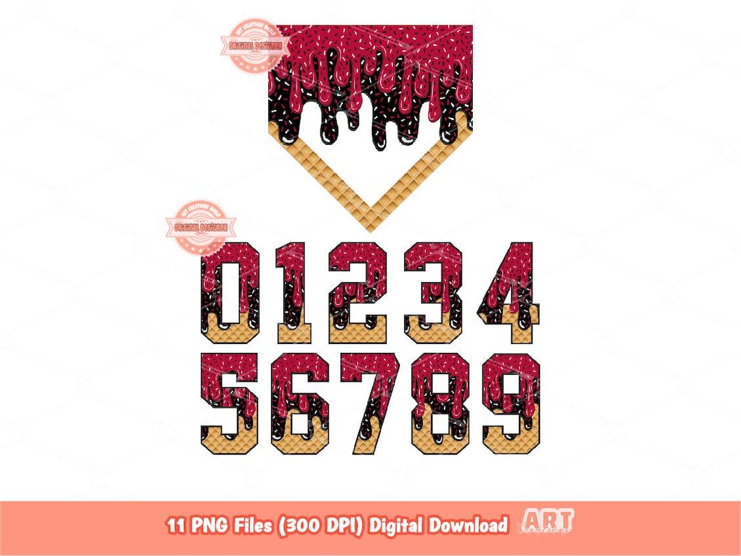 Baseball Drip Numbers & Home Plate PNG Bundle: Red and Black Baseball ...