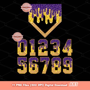Sprinkle Drip Numbers & Home Plate PNG Bundle: Baseball Clipart for ...