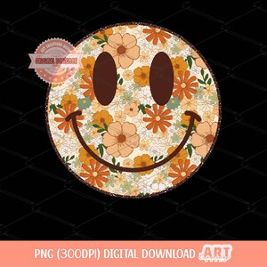 Retro Groovy Floral Smiley Face PNG, Trendy Sublimation Shirt Design - Etsy