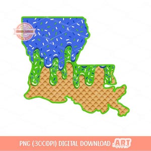 Goteo azul verdoso de Luisiana PNG, helado goteante personalizado, cono de waffle de EE. UU. PNG para sublimación y diseño de camiseta dtf, descarga digital