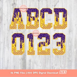Purple Gold Drip Alphabet PNG: Dripping Sports Letters & Numbers ...
