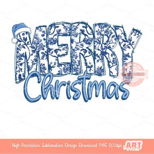 Merry Christmas PNG Blue Willow Chinoiserie Floral Christmas shirt design trendy PNG for Sublimation & DTF Digital download
