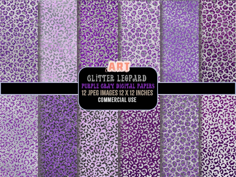 Purple Glitter Leopard Digital Paper Pack: Scrapbook Backgrounds ...
