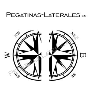 Peut inclure: Boussole noire et blanche avec les directions Nord, Sud, Est et Ouest indiquées. La boussole est divisée en deux moitiés, chaque moitié montrant les directions en cercle.