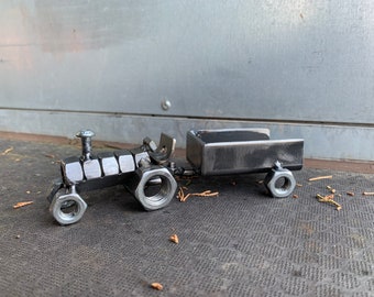Scrap metal art, Tractor and Trailer, farming welded HANDMADE