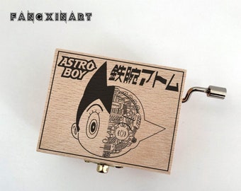Mighty Atom Music Box,ASTRO BOY,Japanese Anime Theme music Chest Wooden Engraved Handmade Vintage Gift Chihiro